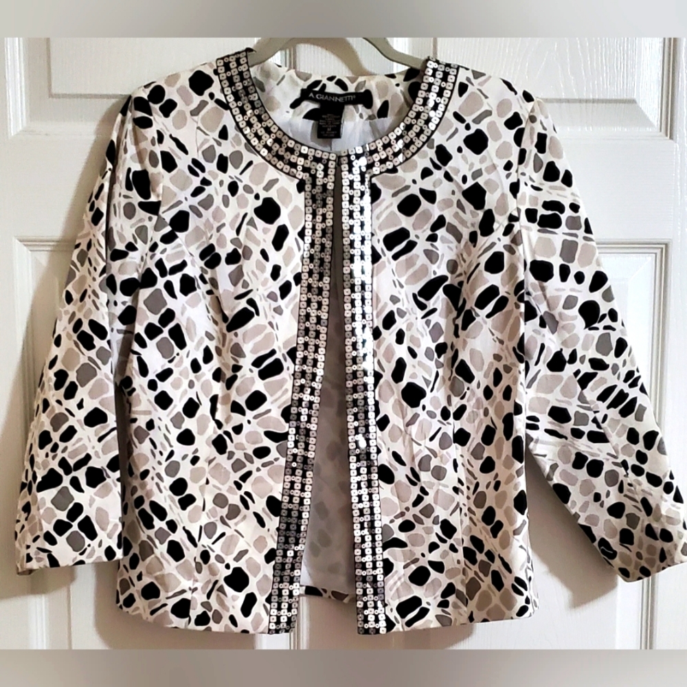 A. GIANNETI Jacket, Mosaic print with Sequined trim.  Size M